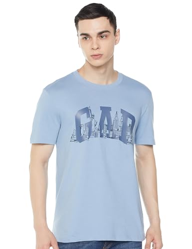 GAP Men Printed Slim Fit Round Neck Half Sleeves T-Shirt,Blue,L