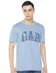 GAP Men Printed Slim Fit Round Neck Half Sleeves T-Shirt,Blue,L