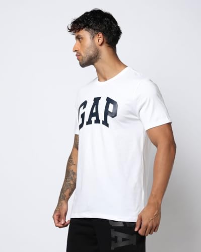 GAP Men Printed Slim Fit Round Neck Half Sleeves T-Shirt,White,XXL