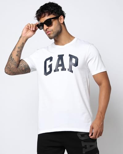 GAP Men Printed Slim Fit Round Neck Half Sleeves T-Shirt,White,XXL