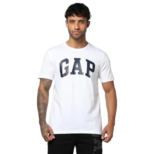 GAP Men Printed Slim Fit Round Neck Half Sleeves T-Shirt,White,XXL
