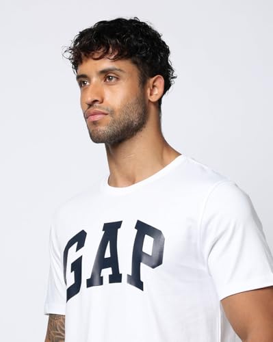 GAP Men Printed Slim Fit Round Neck Half Sleeves T-Shirt,White,XXL