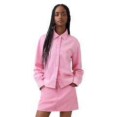 Women's Logo Print Relaxed Spread Collar Shirt, Pink, M