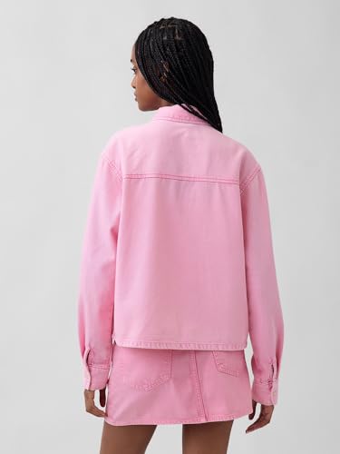 Women's Logo Print Relaxed Spread Collar Shirt, Pink, M
