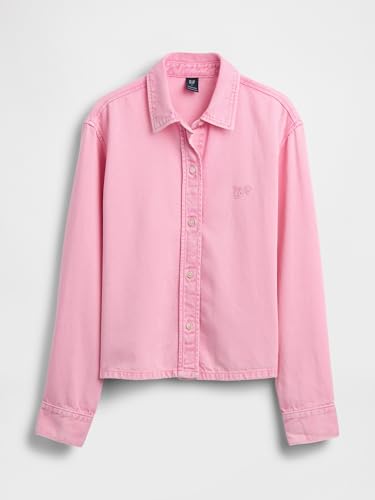 Women's Logo Print Relaxed Spread Collar Shirt, Pink, M