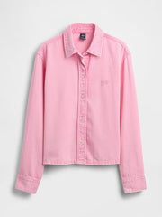 Women's Logo Print Relaxed Spread Collar Shirt, Pink, M