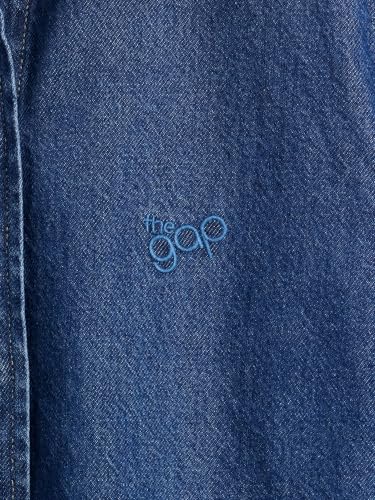 Women's Logo Print Spread Collar Relaxed Shirt, Medium Blue, M