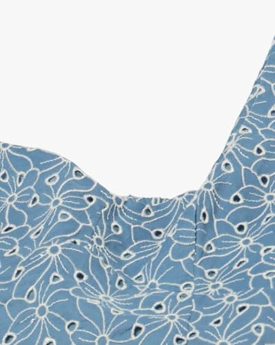 Women's Cut-Work Sweetheart Neck Top, Blue, XS