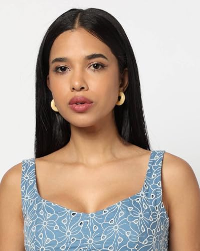 Women's Cut-Work Sweetheart Neck Top, Blue, XS