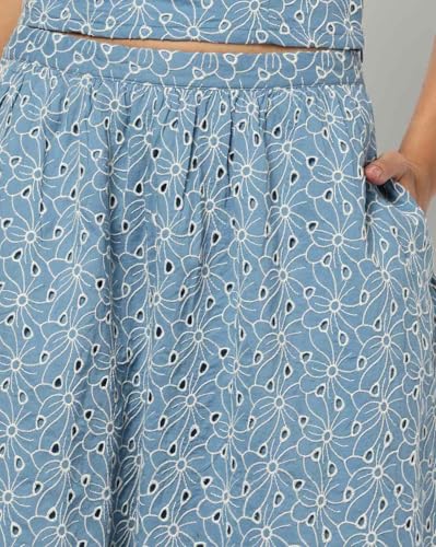 Women's Cut-Work High Waist Skirts, Blue, S