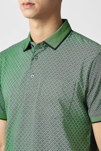 Men Green Print Polo Neck T-Shirt