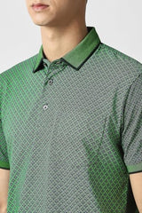 Men Green Print Polo Neck T-Shirt
