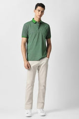 Men Green Print Polo Neck T-Shirt