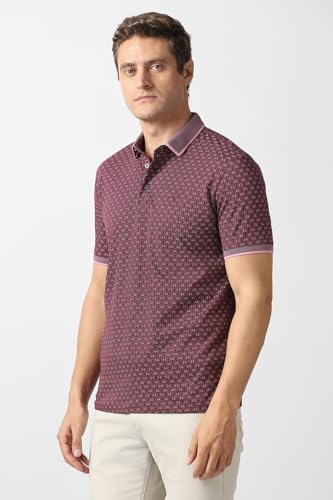 Men Purple Print Polo Neck T-Shirt