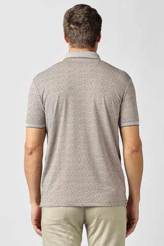 Men's grey print polo neck T-shirt by Van Heusen, short sleeve, casual upper wear with printed design.