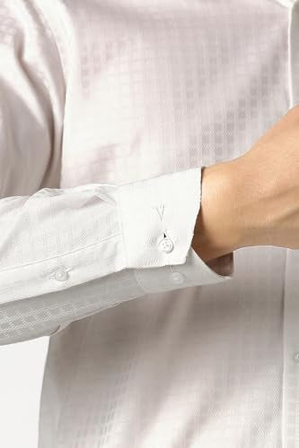 Men White Textured Full Sleeves Formal Shirt