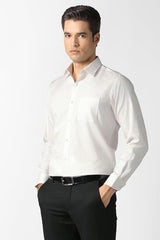 Men White Textured Full Sleeves Formal Shirt