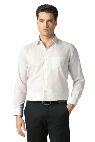 Men White Textured Full Sleeves Formal Shirt