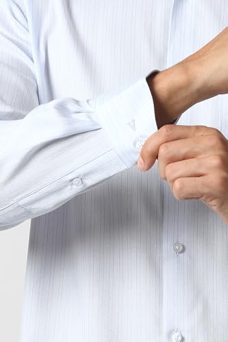 Men Light Blue Stripe Full Sleeves Formal Shirt