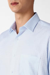 Men Light Blue Textured Full Sleeves Formal Shirt