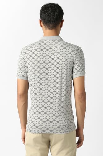 Men's grey print polo neck T-shirt by Van Heusen, featuring a stylish design and comfortable fit, shown on a plain background.