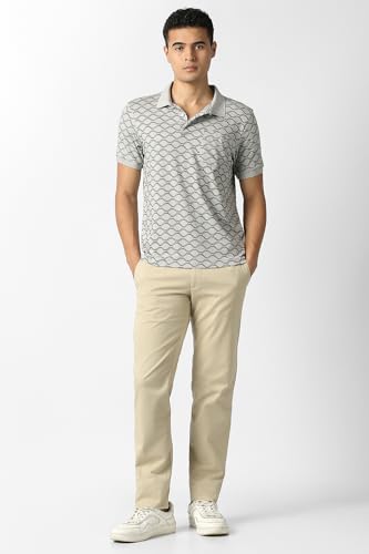 Men's grey print polo neck T-shirt by Van Heusen, featuring a classic design and short sleeves, perfect for casual wear.