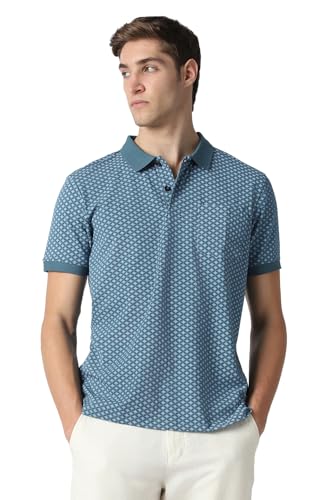 Men Blue Print Polo Neck T-Shirt
