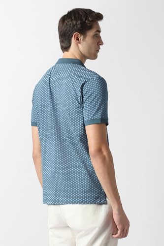 Men Blue Print Polo Neck T-Shirt