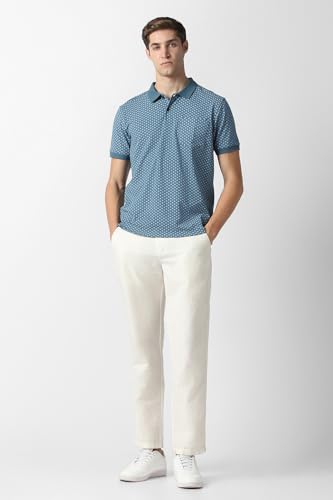 Men Blue Print Polo Neck T-Shirt