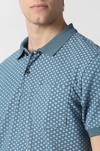 Men Blue Print Polo Neck T-Shirt