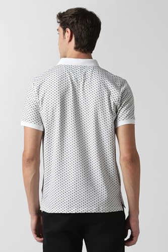 Men White Print Polo Neck T-Shirt