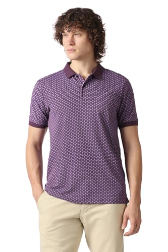 Men Purple Print Polo Neck T-Shirt