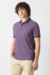 Men Purple Print Polo Neck T-Shirt