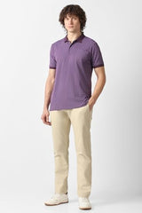 Men Purple Print Polo Neck T-Shirt