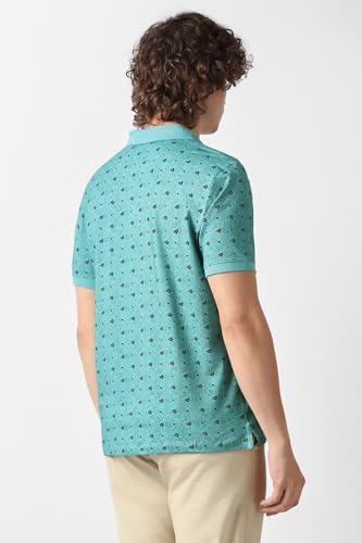 Men Teal Print Polo Neck T-Shirt