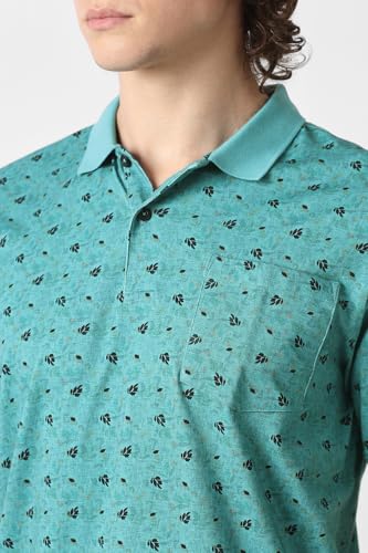Men Teal Print Polo Neck T-Shirt