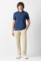 Men Navy Print Polo Neck T-Shirt