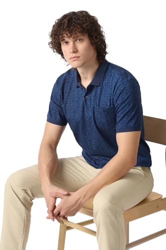 Men Navy Print Polo Neck T-Shirt