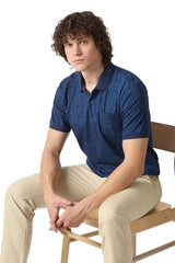 Men Navy Print Polo Neck T-Shirt