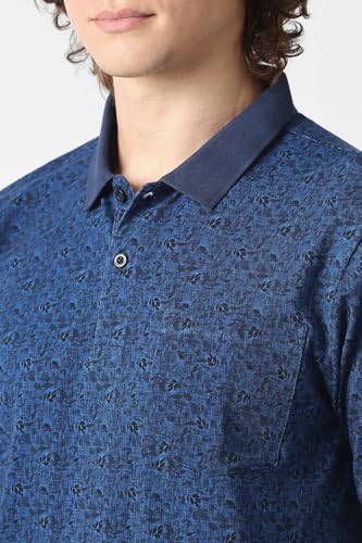 Men Navy Print Polo Neck T-Shirt