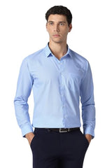 Men Light Blue Textured Full Sleeves Formal Shirt
