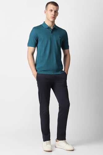 Men Blue Textured Polo Neck T-Shirt