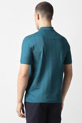 Men Blue Textured Polo Neck T-Shirt