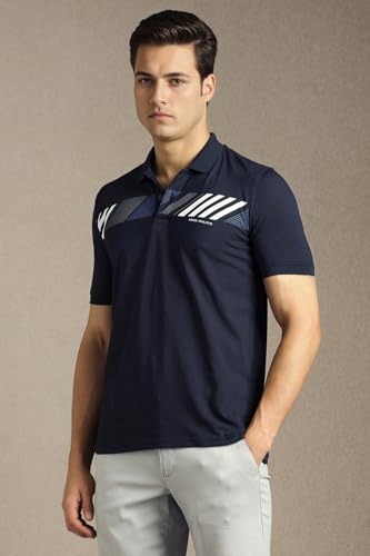 Men Navy Patterned Polo Neck T-Shirt