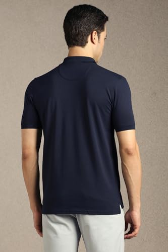 Men Navy Patterned Polo Neck T-Shirt
