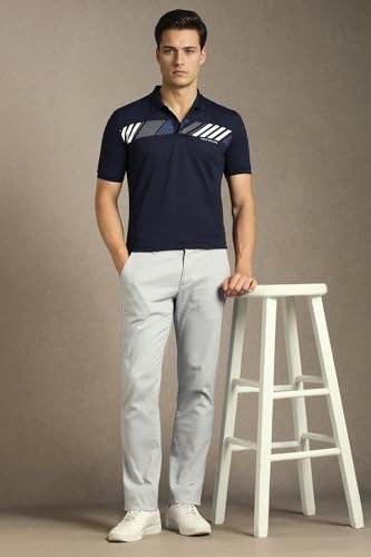 Men Navy Patterned Polo Neck T-Shirt