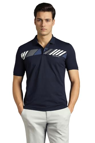 Men Navy Patterned Polo Neck T-Shirt
