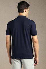 Men Navy Patterned Polo Neck T-Shirt