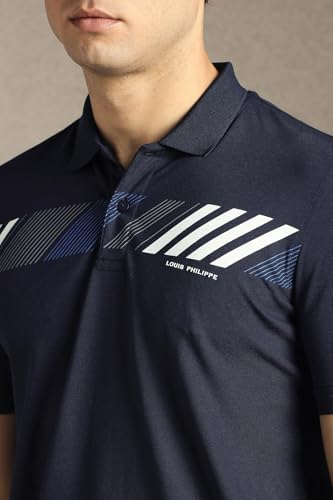 Men Navy Patterned Polo Neck T-Shirt