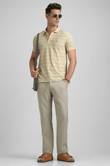 Men Bamboo Blend Beige Print Polo Neck Summer Casual T-Shirt